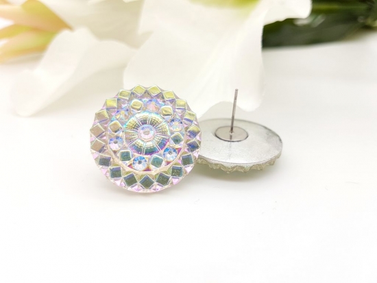 Große weiß rund Glitzer Ohrstecker